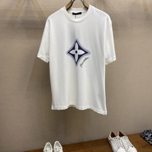 designer,replica,clothing,fake,1:1,lv,luxury,high quality LV distressed print heavyweight cotton garment washed damaged short-sleeved T-shirt (7ZIB3)