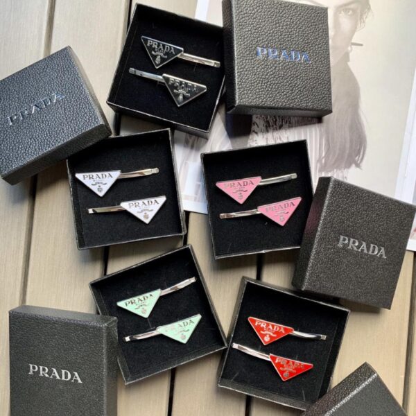designer,replica,clothing,fake,1:1,lv,luxury,high quality (2 pieces in total, left and right) Prada bestseller, classic inverted triangle metal logo hairpin (BXRMF)