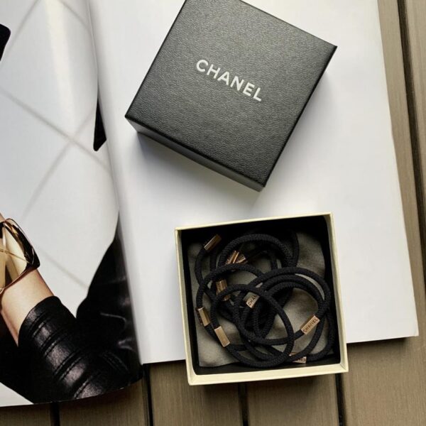 designer,replica,clothing,fake,1:1,lv,luxury,high quality (10 pieces) Chanel New Metal Label Classic Black High Elastic Durable Hair Ties 10 pieces/box (6K55S)