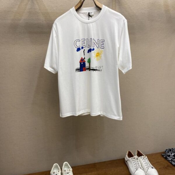 designer,replica,clothing,fake,1:1,lv,luxury,high quality Celine Childlike Painting Print Round Neck Short Sleeve (SIBEA)