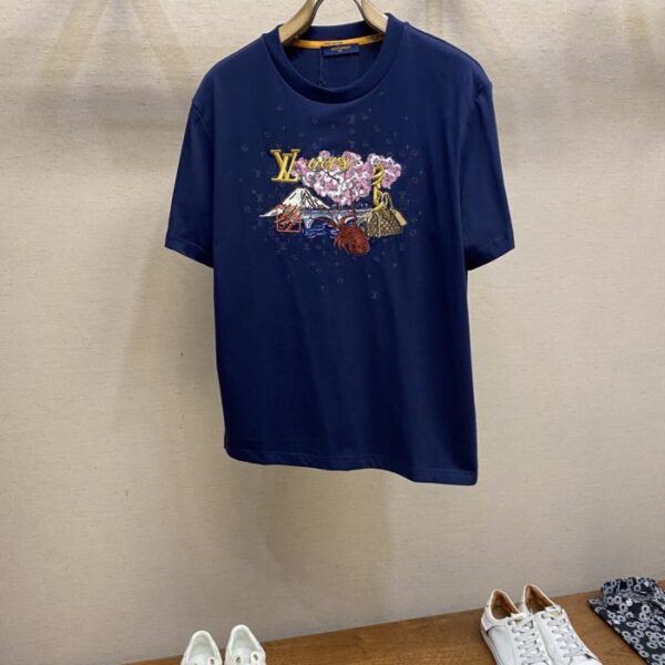 designer,replica,clothing,fake,1:1,lv,luxury,high quality LV LU Lobster Embroidery Round Neck Short Sleeve (KS5D9)