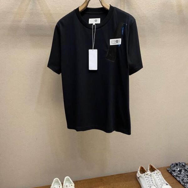 designer,replica,clothing,fake,1:1,lv,luxury,high quality MM6 Black Bandage Label Cotton Short Sleeve T-Shirt (B0RH0)