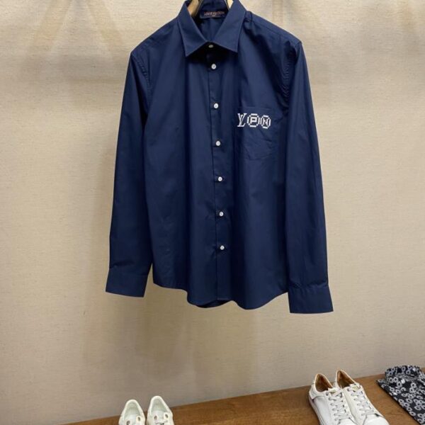 designer,replica,clothing,fake,1:1,lv,luxury,high quality LV Nigo co-signed printed blue long-sleeved shirt (P366I)