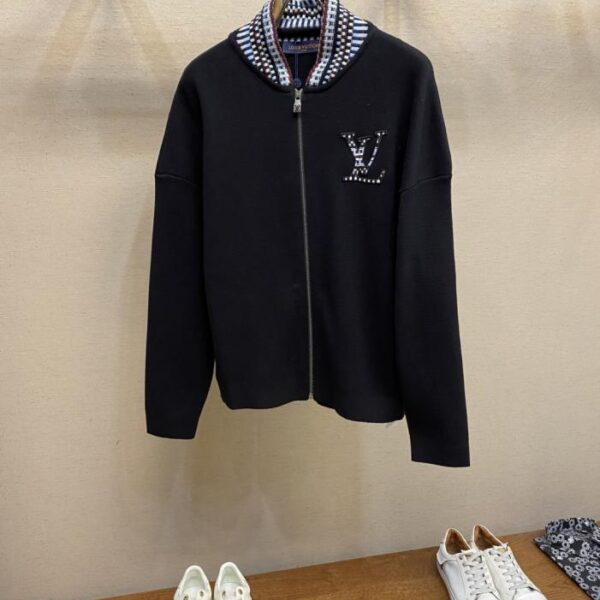 designer,replica,clothing,fake,1:1,lv,luxury,high quality LV LOGO embroidered knitted flight jacket (9QEF7)