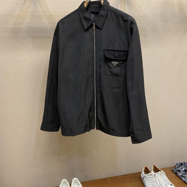 designer,replica,clothing,fake,1:1,lv,luxury,high quality Prada solid color logo zipper lapel long sleeve jacket (7LQKY)