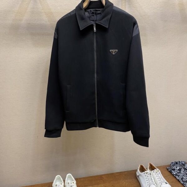 designer,replica,clothing,fake,1:1,lv,luxury,high quality Prada nylon mercerized patchwork Roman fabric zipper jacket (4L1IX)