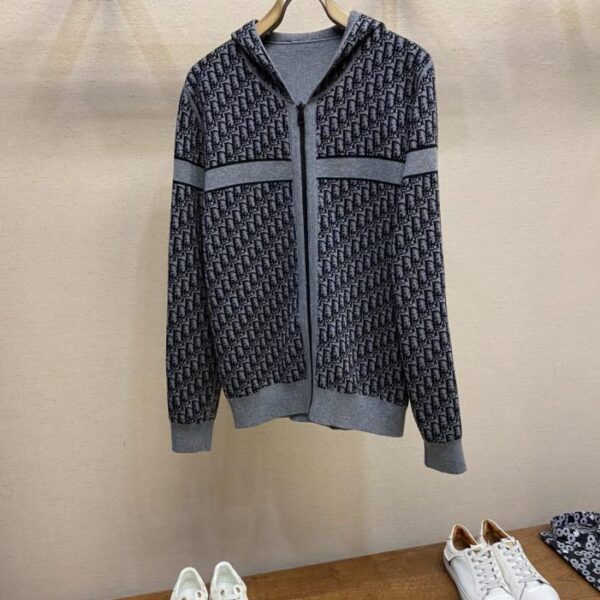 designer,replica,clothing,fake,1:1,lv,luxury,high quality Dior Autumn/Winter New Double-Sided Jacquard Letter Knit Cardigan Hooded Jacket (KW5Z5)