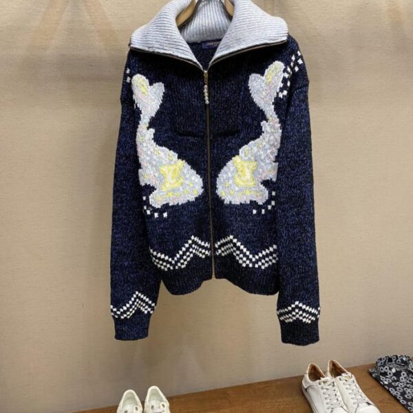designer,replica,clothing,fake,1:1,lv,luxury,high quality LV autumn and winter new style Pisces patchwork yarn knitted zipper sweater jacket (IRF6I)