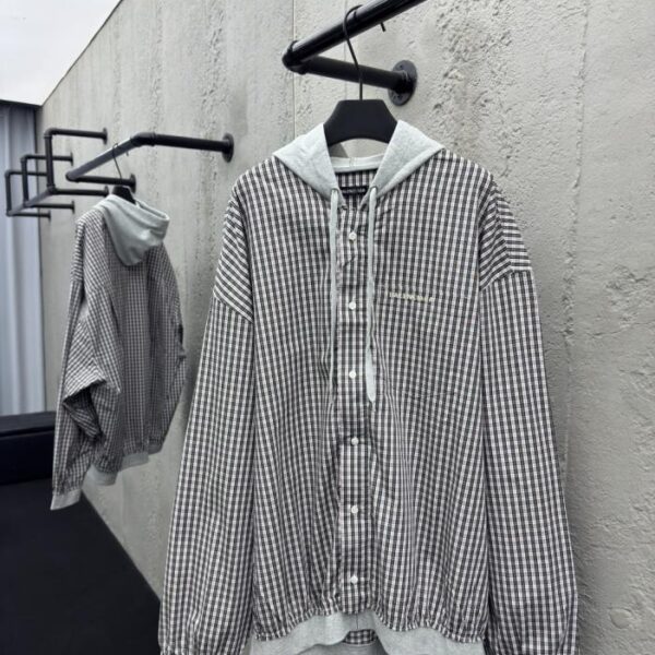 designer,replica,clothing,fake,1:1,lv,luxury,high quality Balenciaga patchwork plaid hooded jacket (7DYPR)