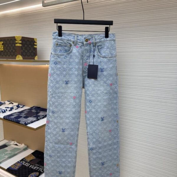 designer,replica,clothing,fake,1:1,lv,luxury,high quality LOUIS VUITTON colorful letter jacquard denim trousers (VKZU4)