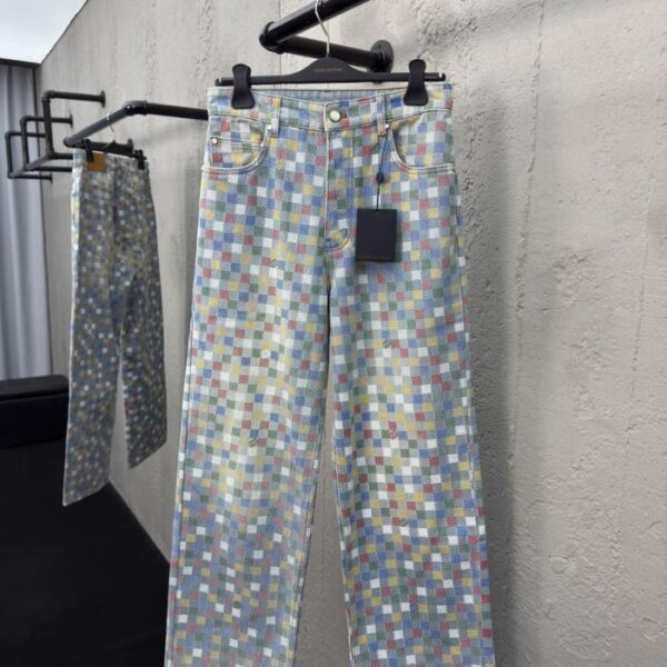 designer,replica,clothing,fake,1:1,lv,luxury,high quality LOUIS VUITTON Colorful Plaid Jeans (PJ2PN)
