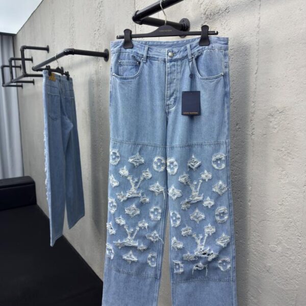 designer,replica,clothing,fake,1:1,lv,luxury,high quality LOUIS VUITTON washed ripped jeans (2JHFN)