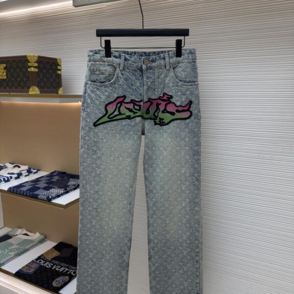designer,replica,clothing,fake,1:1,lv,luxury,high quality LOUIS VUITTON Flame Graffiti Patch Jacquard Jeans (YCK5C)
