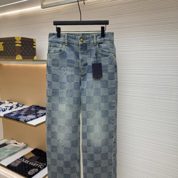 designer,replica,clothing,fake,1:1,lv,luxury,high quality LOUIS VUITTON wide-leg checkerboard denim trousers (AN10C)