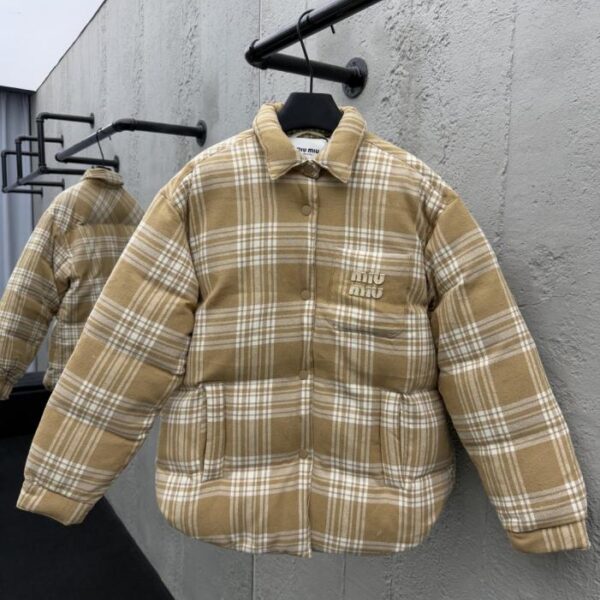 designer,replica,clothing,fake,1:1,lv,luxury,high quality MIU MIU mid-thick plaid down jacket (P2VBR)