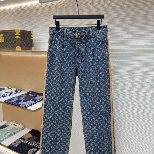 designer,replica,clothing,fake,1:1,lv,luxury,high quality LOUIS VUITTON jacquard all-over print hem jeans (90G4H)