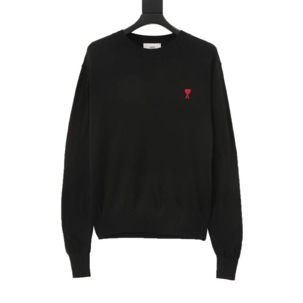 designer,replica,clothing,fake,1:1,lv,luxury,high quality AMI PARIS Small Heart Embroidered Round Neck Knitted Sweater (C5DC)