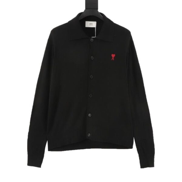 designer,replica,clothing,fake,1:1,lv,luxury,high quality AMI PARIS Small Heart Embroidered Square Neck Knit Cardigan (6BFE)