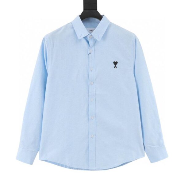 designer,replica,clothing,fake,1:1,lv,luxury,high quality AMI Paris Autumn/Winter Classic Black Heart Embroidery on the Chest Casual Cotton Solid Color Long Sleeve Oxford Shirt (115E)