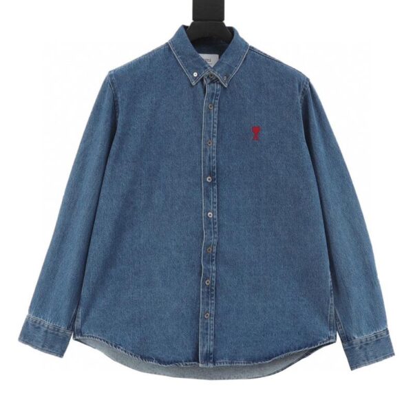 designer,replica,clothing,fake,1:1,lv,luxury,high quality AMI Paris Heart Embroidered Denim Shirt Jacket (B090)