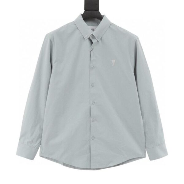 designer,replica,clothing,fake,1:1,lv,luxury,high quality AMI Paris Autumn/Winter Small Heart Embroidery Casual Cotton Solid Color Long Sleeve Shirt (7F2D)
