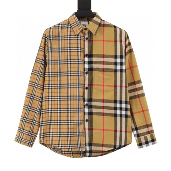 designer,replica,clothing,fake,1:1,lv,luxury,high quality Burberry Double-Patched Brushed Striped Check Classic Shirt (1F3E)