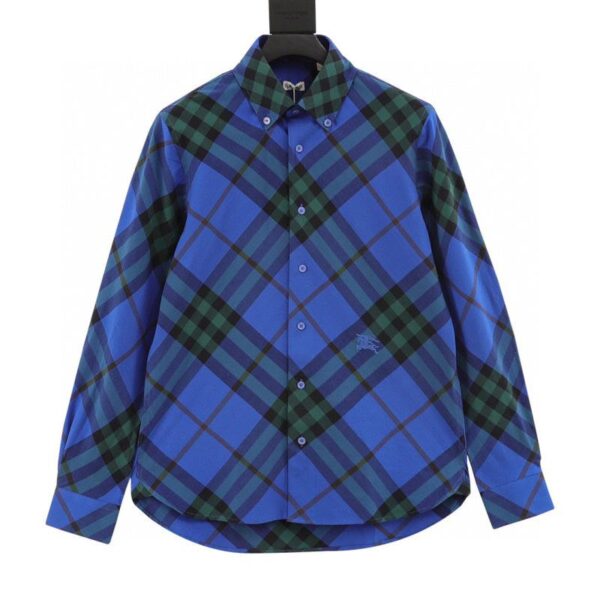 designer,replica,clothing,fake,1:1,lv,luxury,high quality Burberry Large Check Horse Embroidered Cotton Long Sleeve Shirt (E01F)