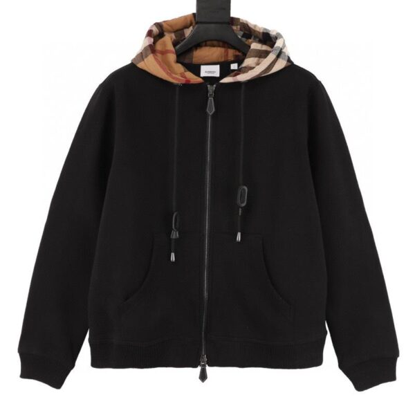 designer,replica,clothing,fake,1:1,lv,luxury,high quality Burberry Plaid Splicing Zip Hooded Jacket (54AA)
