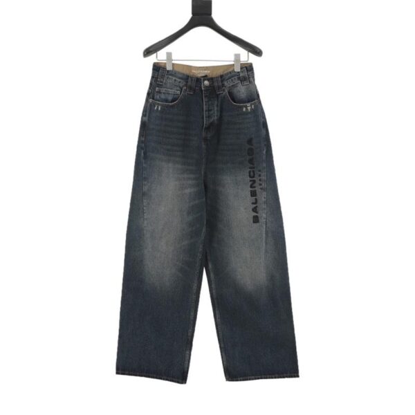 designer,replica,clothing,fake,1:1,lv,luxury,high quality Balenciaga side letter embroidered denim trousers (9CCF)