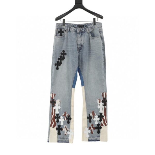designer,replica,clothing,fake,1:1,lv,luxury,high quality Chrome Hearts Flared Destroyed Leather Jeans (B790)