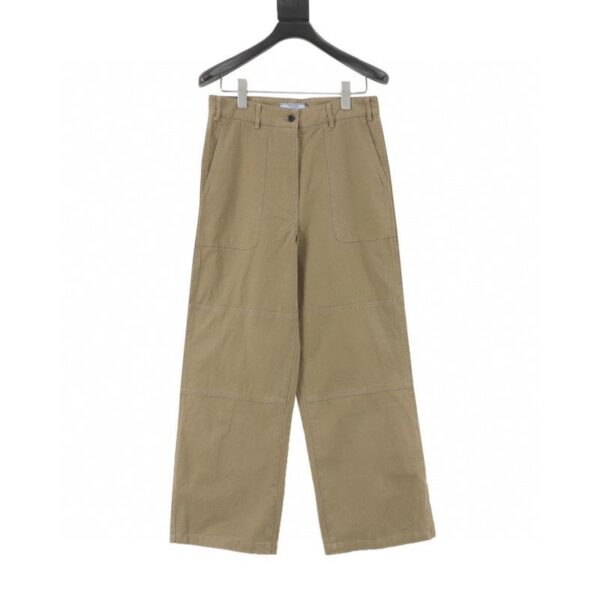 designer,replica,clothing,fake,1:1,lv,luxury,high quality PRADA Khaki Zipper Wide Leg Twill Pants(8917)