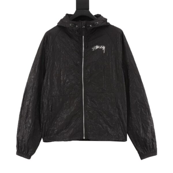 designer,replica,clothing,fake,1:1,lv,luxury,high quality Stussy Retro Pleated Coat Sun Protection Zipper Hooded Jacket Skin Clothes (1C05)