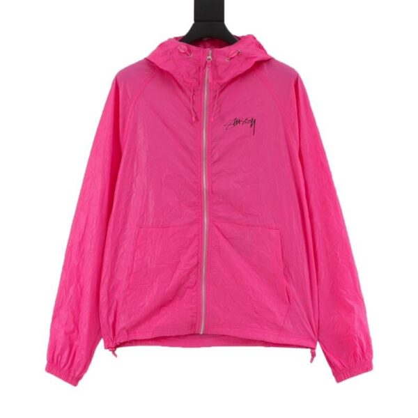 designer,replica,clothing,fake,1:1,lv,luxury,high quality Stussy Retro Pleated Coat Sun Protection Zipper Hooded Jacket Skin Clothes (5D13)