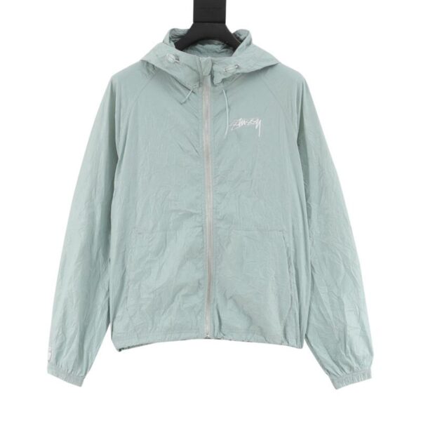 designer,replica,clothing,fake,1:1,lv,luxury,high quality Stussy Retro Pleated Coat Sun Protection Zipper Hooded Jacket Skin Clothes (C6AB)