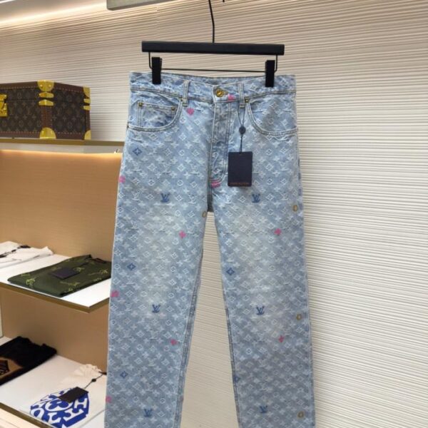 designer,replica,clothing,fake,1:1,lv,luxury,high quality LOUIS VUITTON Colorful Letter Jacquard Denim Pants (M1A27)