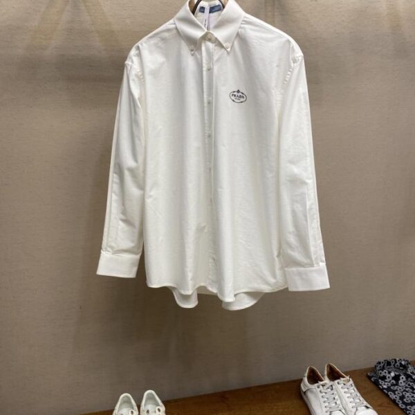 designer,replica,clothing,fake,1:1,lv,luxury,high quality Prada Classic Embroidered Lapel Button-Down Long Sleeve Shirt