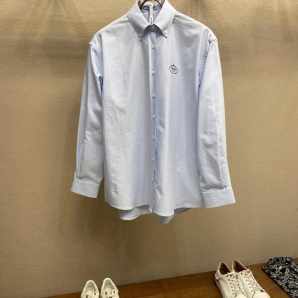 designer,replica,clothing,fake,1:1,lv,luxury,high quality Prada Classic Embroidered Lapel Button-Down Long Sleeve Shirt