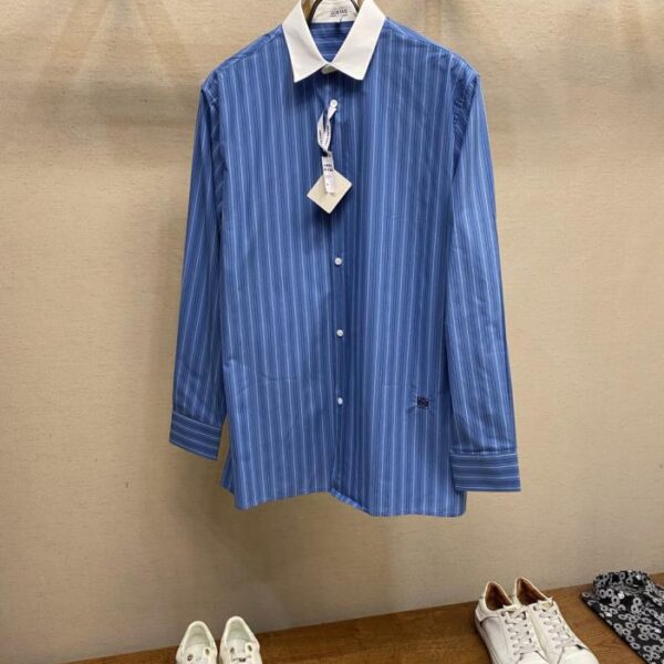 designer,replica,clothing,fake,1:1,lv,luxury,high quality Loewe striped colorblock striped single-breasted peak collar long-sleeved shirt