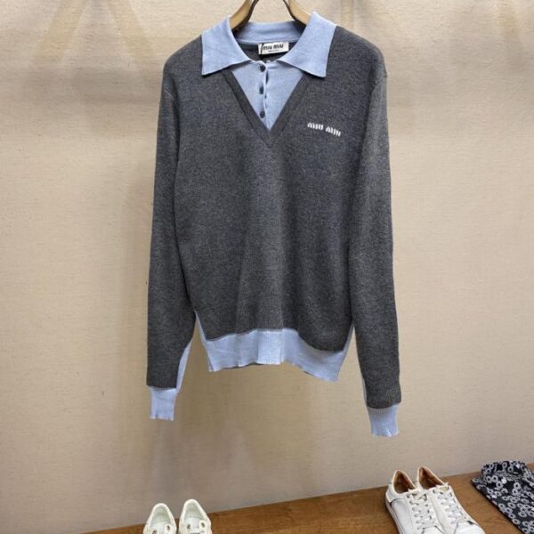 designer,replica,clothing,fake,1:1,lv,luxury,high quality Miu Miu cashmere and wool blend polo shirt