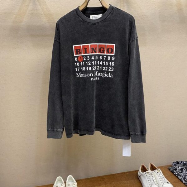 designer,replica,clothing,fake,1:1,lv,luxury,high quality Maison Margiela MM6 “BINGO” early autumn new washed old gray-black cotton loose round neck long sleeves