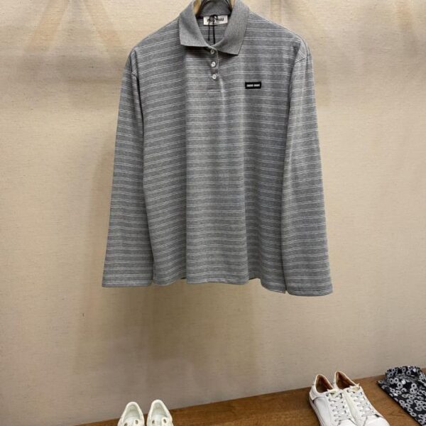 designer,replica,clothing,fake,1:1,lv,luxury,high quality MiuMiu striped polo long sleeve