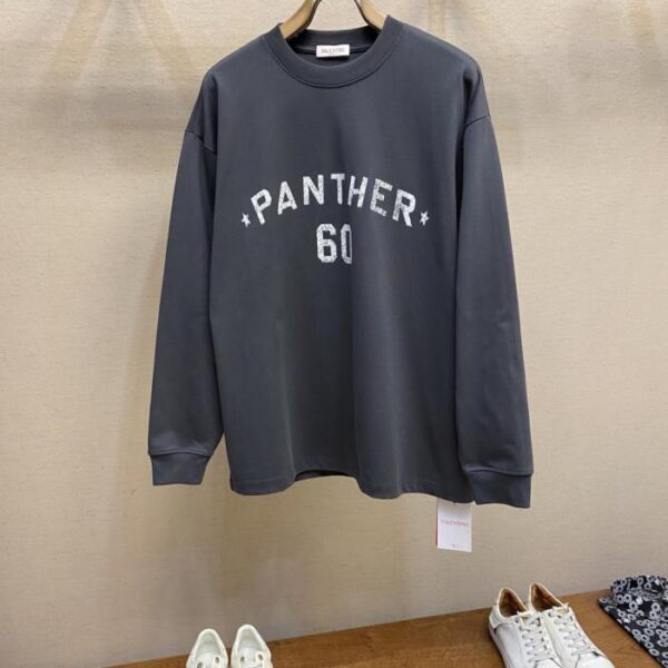 designer,replica,clothing,fake,1:1,lv,luxury,high quality VALENTINO Valentino’s new early autumn heavy cotton texture gray loose round neck long sleeves with old crackle print