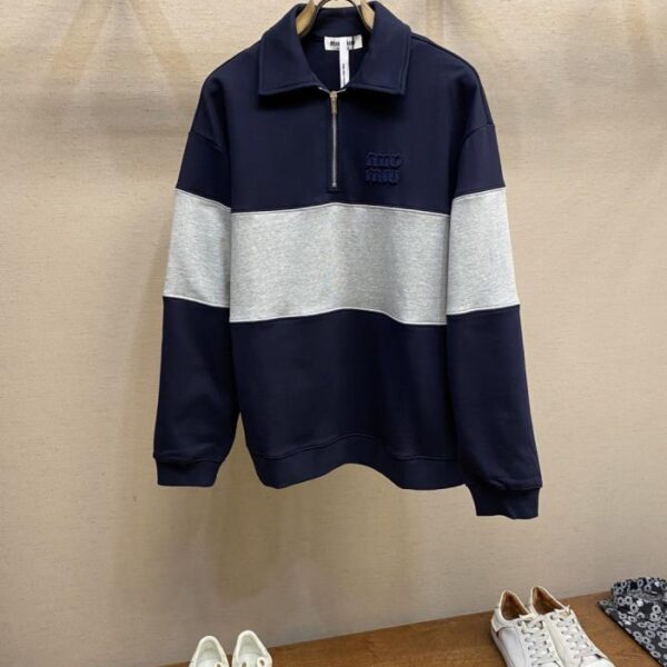 designer,replica,clothing,fake,1:1,lv,luxury,high quality Miu Miu half-zip cotton sweatshirt