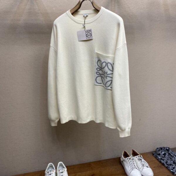 designer,replica,clothing,fake,1:1,lv,luxury,high quality Loewe Loewe Autumn Winter New Jacquard Pocket Pullover Round Neck Knitted Sweater