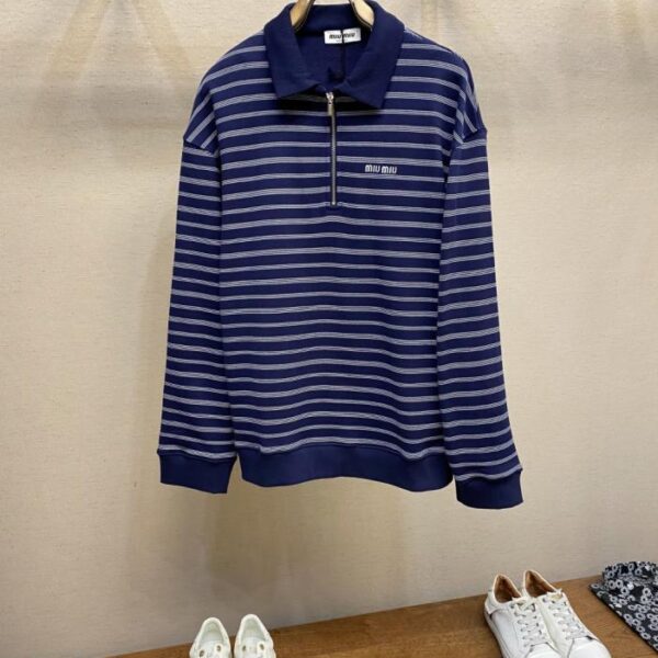 designer,replica,clothing,fake,1:1,lv,luxury,high quality Miu Miu striped zip-up polo shirt