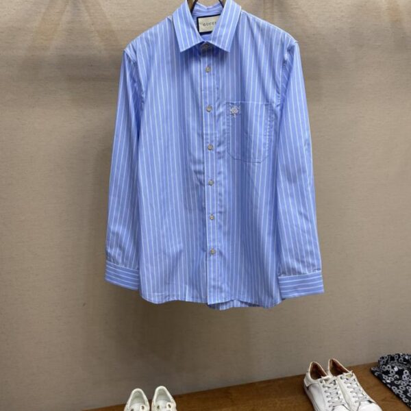 designer,replica,clothing,fake,1:1,lv,luxury,high quality Gucci striped embroidered detail cotton poplin shirt