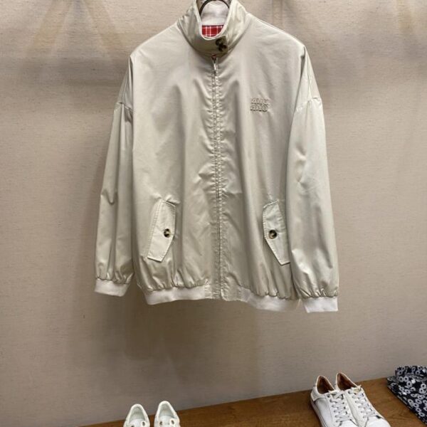 designer,replica,clothing,fake,1:1,lv,luxury,high quality Miu Miu lettering embroidered stand-up collar long-sleeved jacket