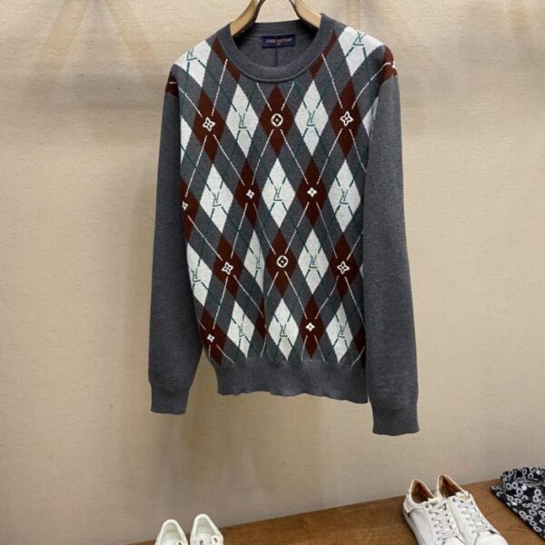 designer,replica,clothing,fake,1:1,lv,luxury,high quality LV Diamond Check Crew Neck Sweater Official Website