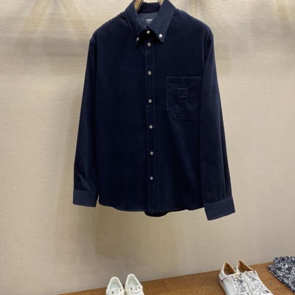designer,replica,clothing,fake,1:1,lv,luxury,high quality Fendi blue corduroy shirt