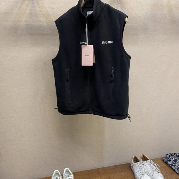 designer,replica,clothing,fake,1:1,lv,luxury,high quality MiuMiu polar fleece embroidered logo and lettering vest